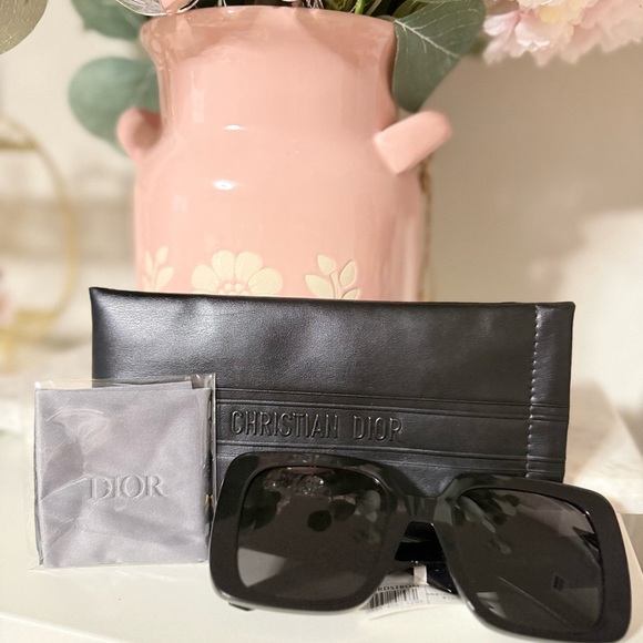 Dior Black Oversized Square Sunglasses with Gold Accent